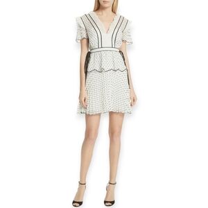 Self-Portrait Pleated Tiered White Polka Dot Lace Mini Dress Event Formal 6 US